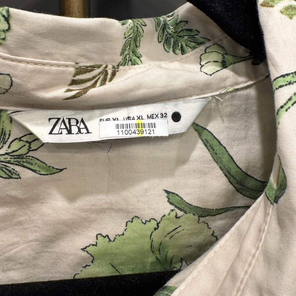 ZARA Botanical Print Belted Maxi Shirt Dress Green Floral Safari Style Size XL - Picture 5 of 5